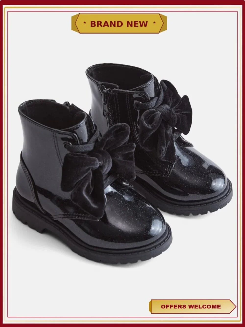 Toddler Girls Bow Combat Boots - Lace-Up Side Zip Hiker